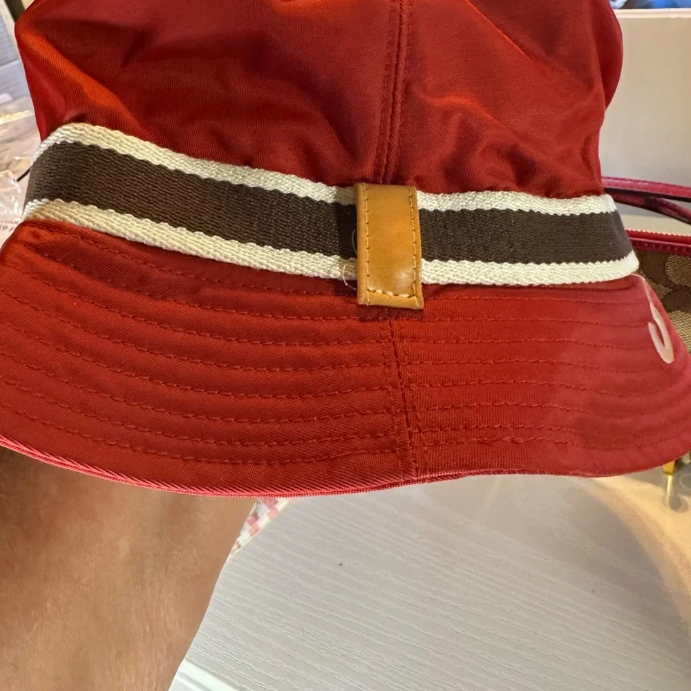 Coach Tan and Red Signature Wristlet and a Coach bucket hat NWT - Picture 2 of 13